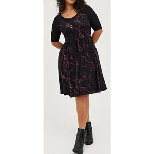 Torrid Super Soft Knit Dress Marble Print Henley Skater Dress 2 / 2X
